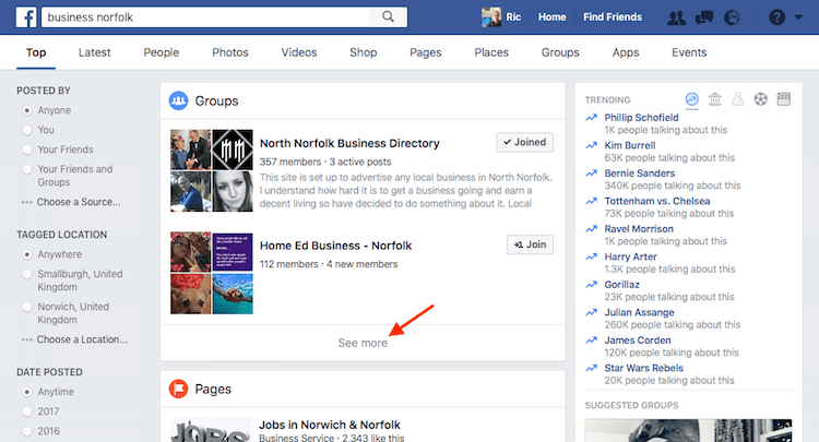 Facebook Group Search